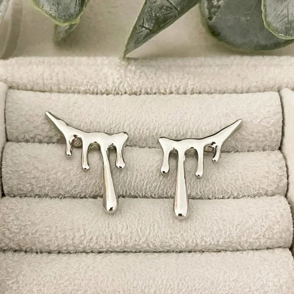 925 Sterling Silver Drip Earrings Dripping Studs Modern Geometric Earrings
